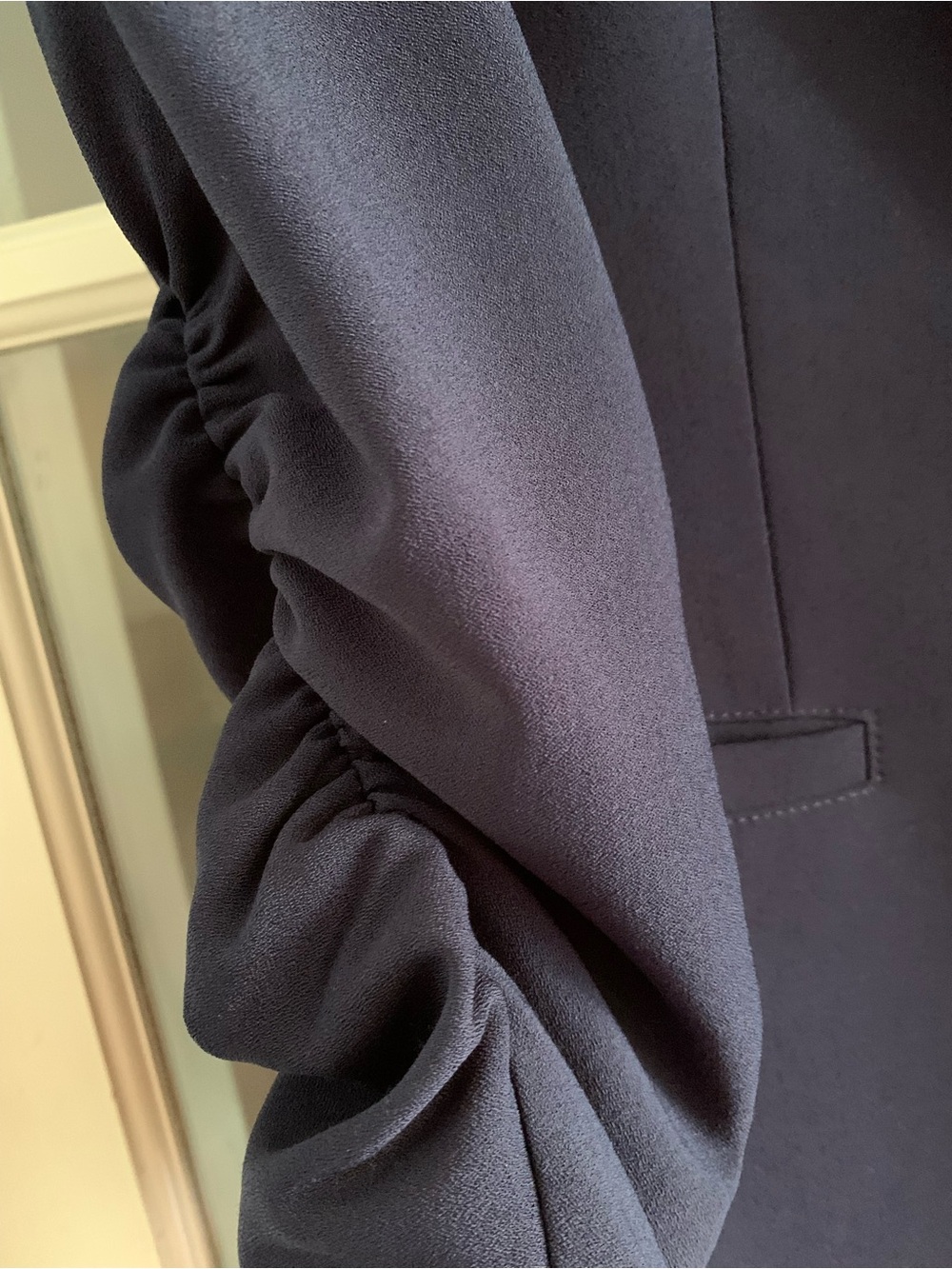 Skies Are Blue ruched 3/4 sleeve blazer-navy - Picture 3 of 6